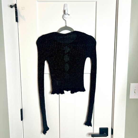 Free People Erica Lurex Metallic Ribbed Black Y2K Coquette Girl Cardigan NWOT XS - Picture 8 of 8